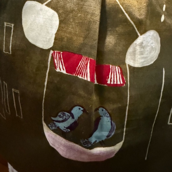 Mauve Olive Green Embroidered A-Line Midi Skirt with Red Trim - Picture 8 of 8